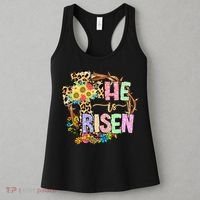 He Is Risen Floral Jesus Easter Day Christians Leopard Cross Women's Tank Top thumb 3