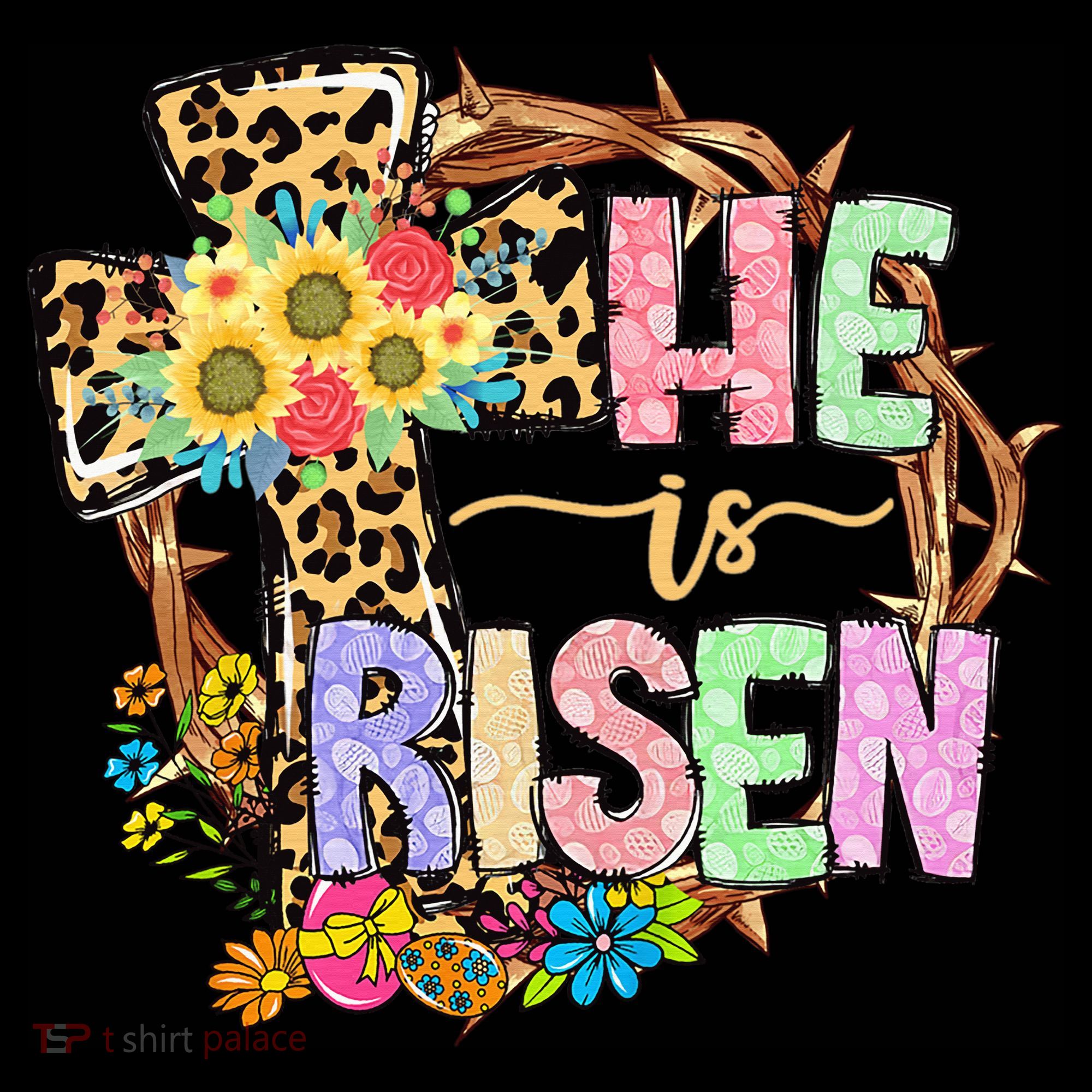 He Is Risen Floral Jesus Easter Day Christians Leopard Cross Women's Tank Top