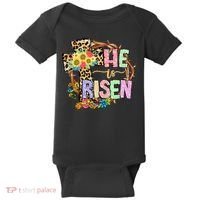 He Is Risen Floral Jesus Easter Day Christians Leopard Cross Baby Bodysuit thumb 0