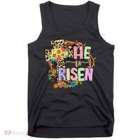 He Is Risen Floral Jesus Easter Day Christians Leopard Cross Tank Top thumb 0