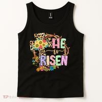 He Is Risen Floral Jesus Easter Day Christians Leopard Cross Tank Top thumb 2