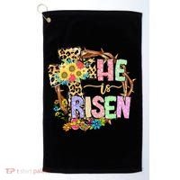He Is Risen Floral Jesus Easter Day Christians Leopard Cross Golf Towel thumb 0