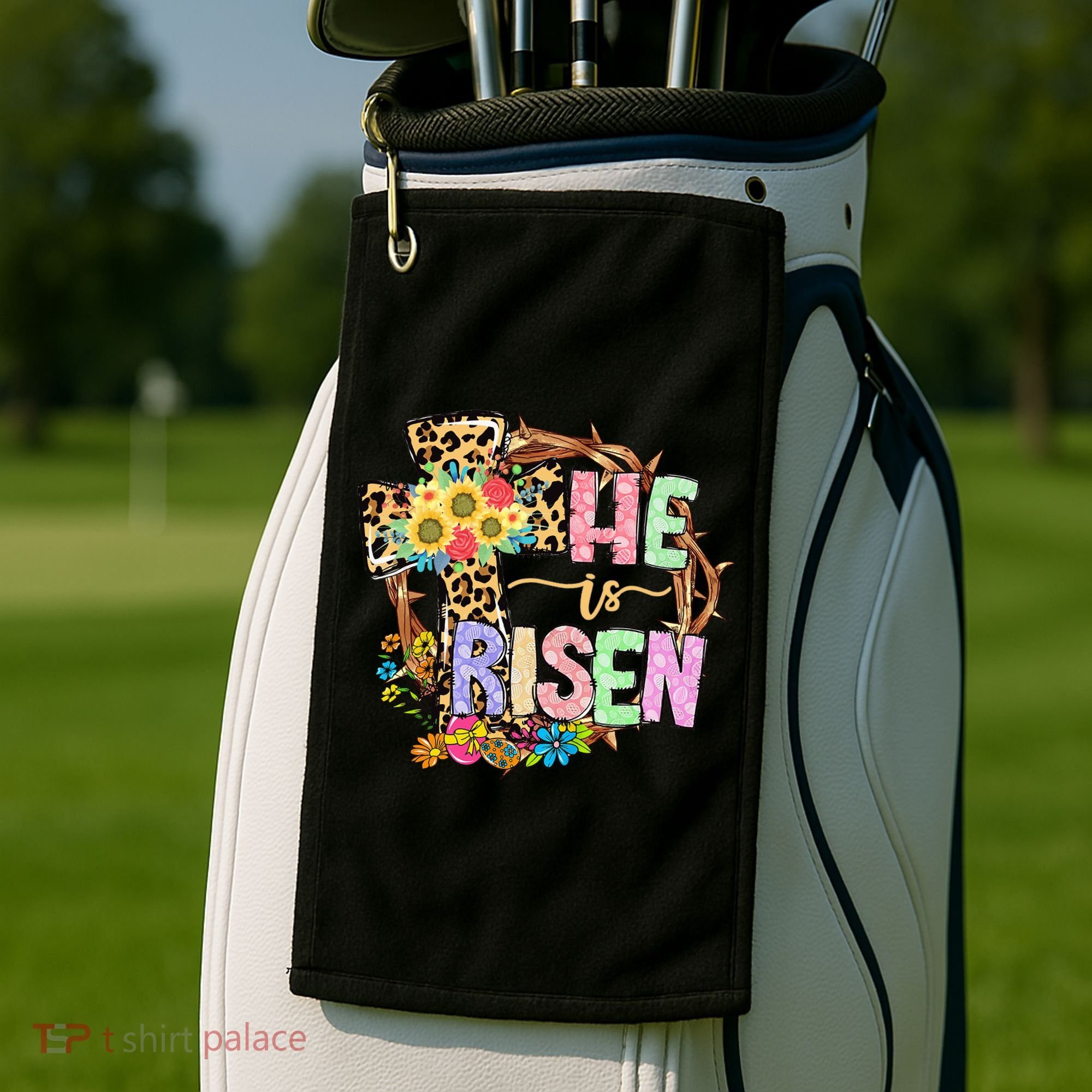 He Is Risen Floral Jesus Easter Day Christians Leopard Cross Golf Towel