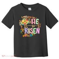 He Is Risen Floral Jesus Easter Day Christians Leopard Cross Toddler T-Shirt thumb 0