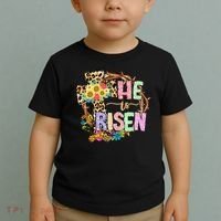 He Is Risen Floral Jesus Easter Day Christians Leopard Cross Toddler T-Shirt thumb 2