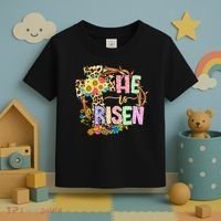 He Is Risen Floral Jesus Easter Day Christians Leopard Cross Toddler T-Shirt thumb 3