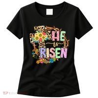 He Is Risen Floral Jesus Easter Day Christians Leopard Cross Women's T-Shirt thumb 0