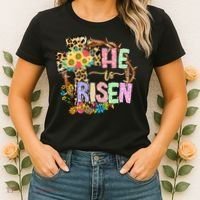 He Is Risen Floral Jesus Easter Day Christians Leopard Cross Women's T-Shirt thumb 2
