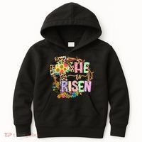 He Is Risen Floral Jesus Easter Day Christians Leopard Cross Kids Hoodie thumb 0