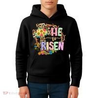 He Is Risen Floral Jesus Easter Day Christians Leopard Cross Kids Hoodie thumb 4