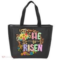 He Is Risen Floral Jesus Easter Day Christians Leopard Cross Tote Bag thumb 0