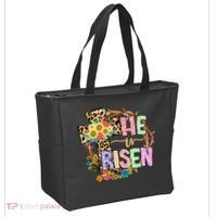 He Is Risen Floral Jesus Easter Day Christians Leopard Cross Tote Bag thumb 2