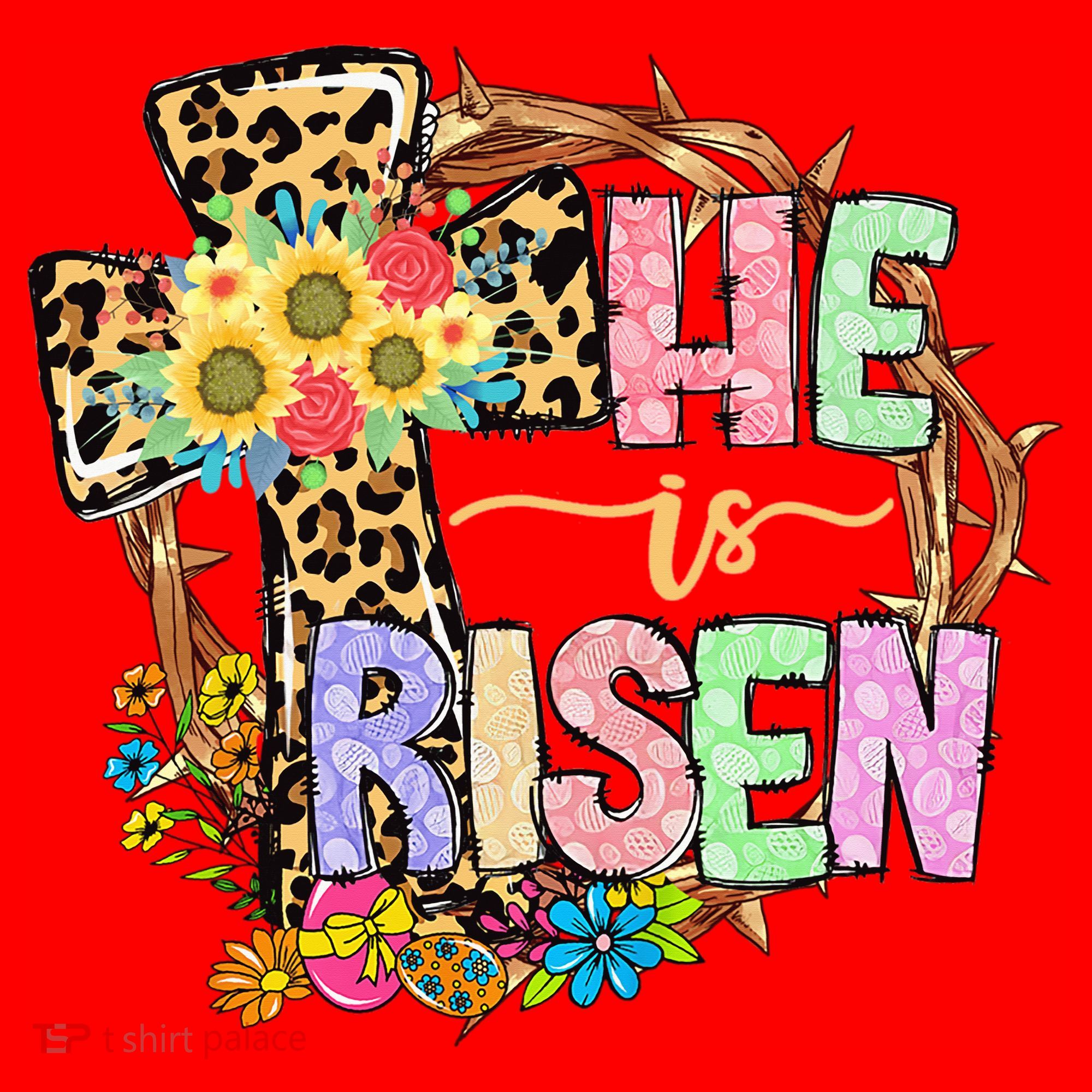 He Is Risen Floral Jesus Easter Day Christians Leopard Cross Santa Hat