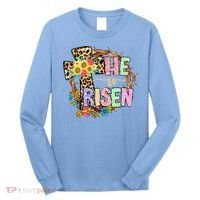 He Is Risen Floral Jesus Easter Day Christians Leopard Cross Long Sleeve Shirt thumb 0