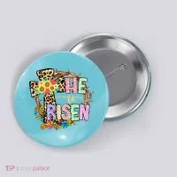 He Is Risen Floral Jesus Easter Day Christians Leopard Cross Button thumb 0