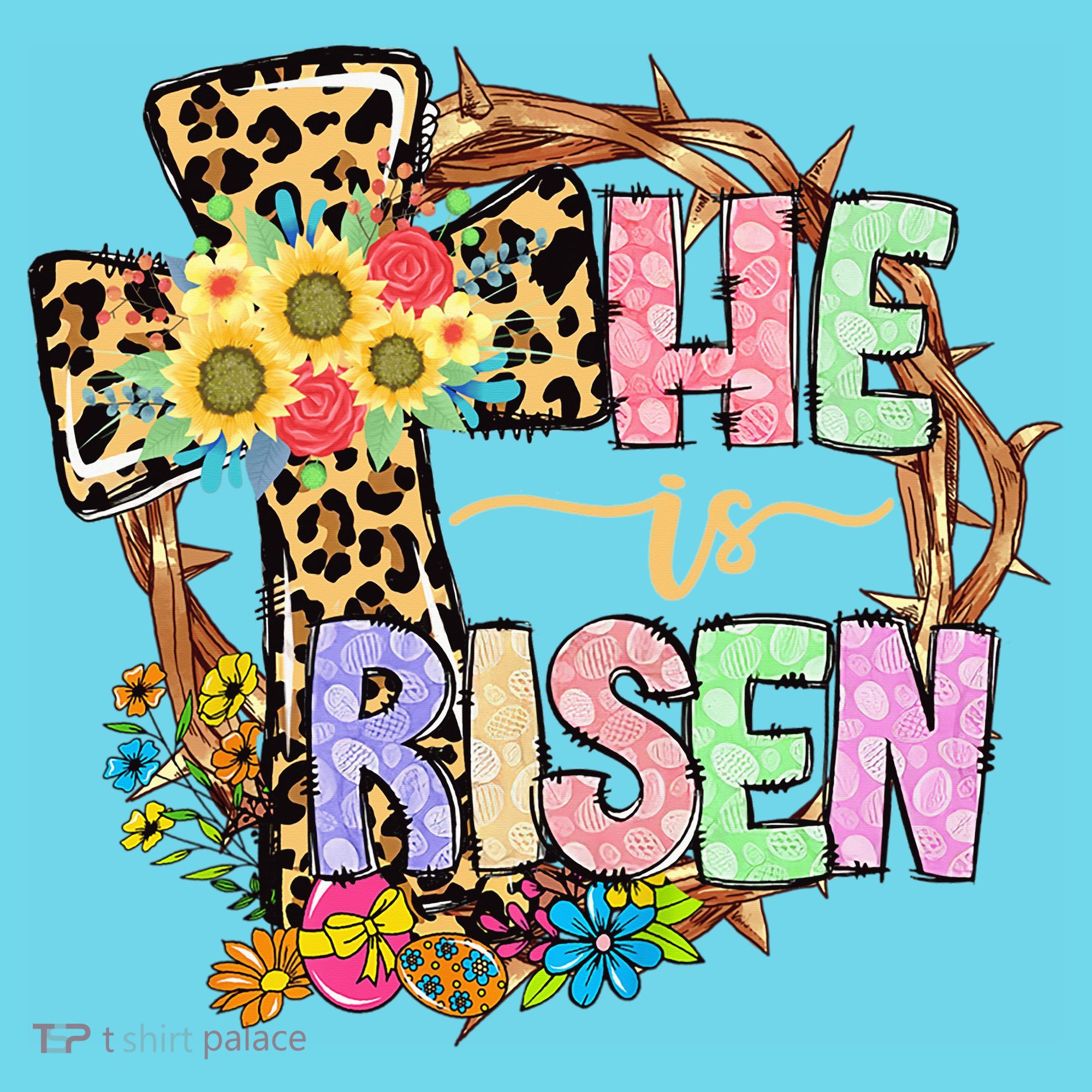 He Is Risen Floral Jesus Easter Day Christians Leopard Cross Button