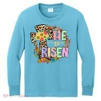 He Is Risen Floral Jesus Easter Day Christians Leopard Cross Kids Long Sleeve Shirt thumb 0