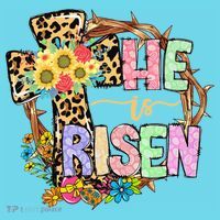 He Is Risen Floral Jesus Easter Day Christians Leopard Cross Kids Long Sleeve Shirt thumb 2