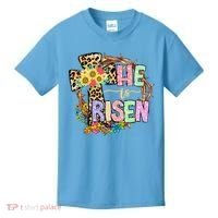 He Is Risen Floral Jesus Easter Day Christians Leopard Cross Kids T-Shirt thumb 0