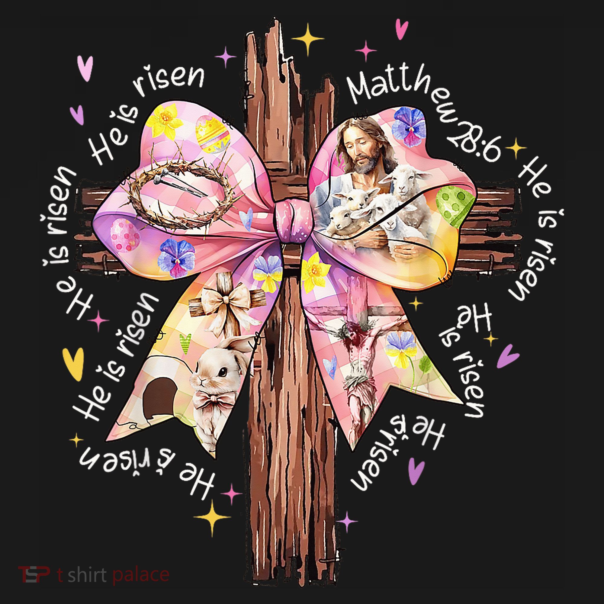He Is Risen Jesus Christian Cross Bow Easter Girl Polo