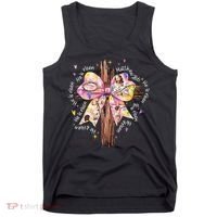 He Is Risen Jesus Christian Cross Bow Easter Girl Tank Top thumb 0