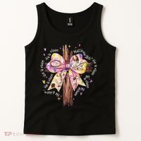 He Is Risen Jesus Christian Cross Bow Easter Girl Tank Top thumb 2