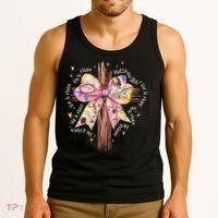 He Is Risen Jesus Christian Cross Bow Easter Girl Tank Top thumb 3