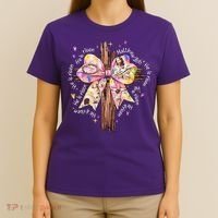 He Is Risen Jesus Christian Cross Bow Easter Girl T-Shirt thumb 4