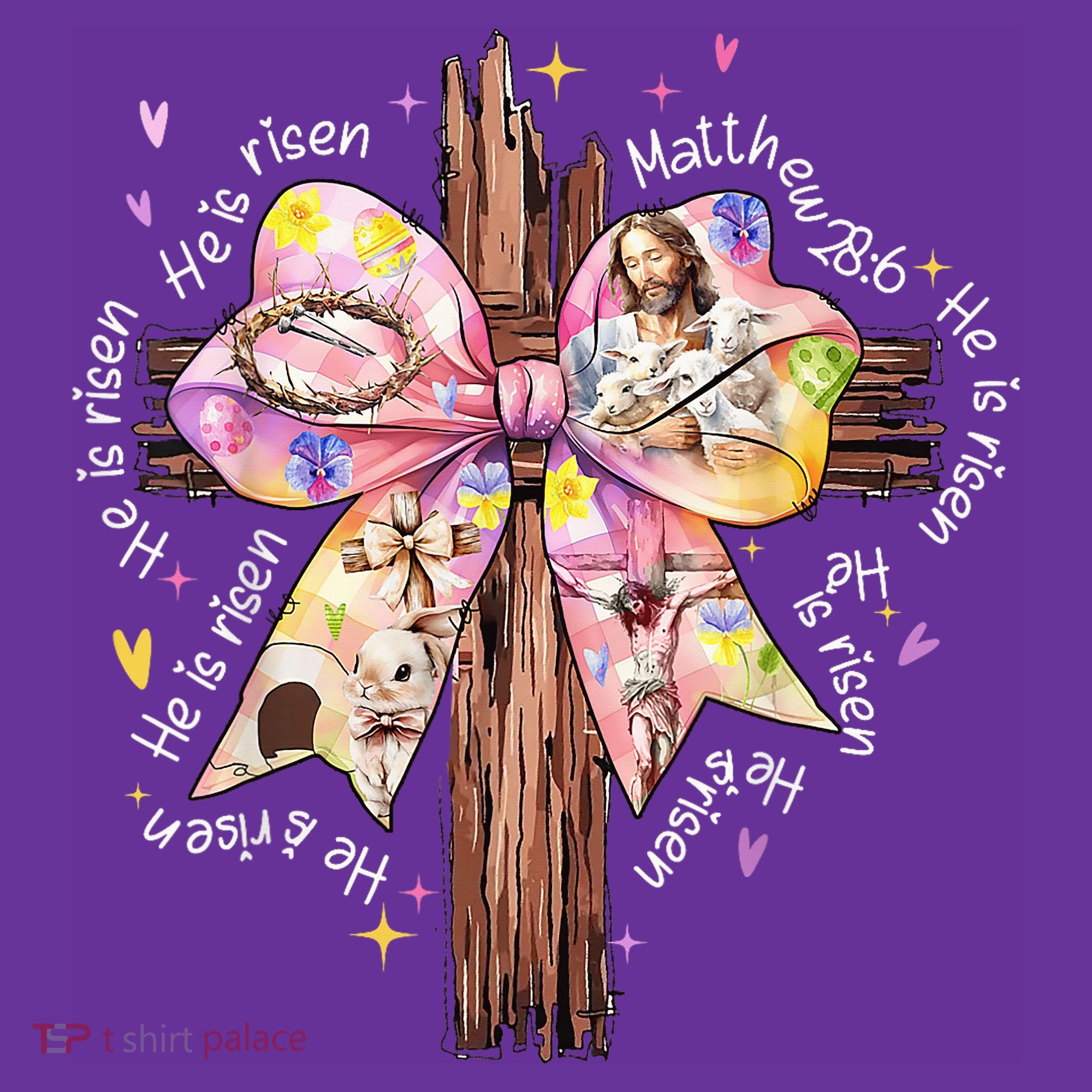 He Is Risen Jesus Christian Cross Bow Easter Girl Mousepad