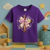 He Is Risen Jesus Christian Cross Bow Easter Girl Toddler T-Shirt thumb 3
