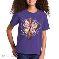 He Is Risen Jesus Christian Cross Bow Easter Girl Kids T-Shirt thumb 2