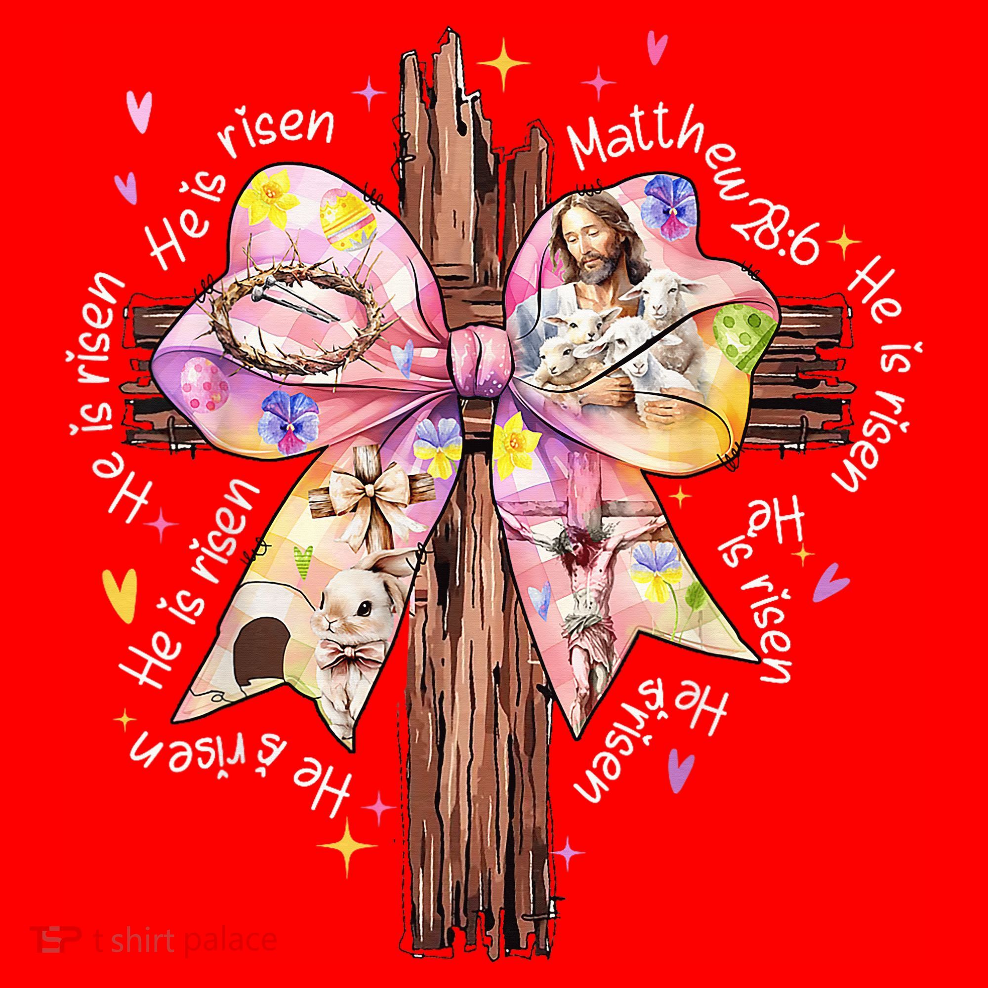 He Is Risen Jesus Christian Cross Bow Easter Girl Santa Hat