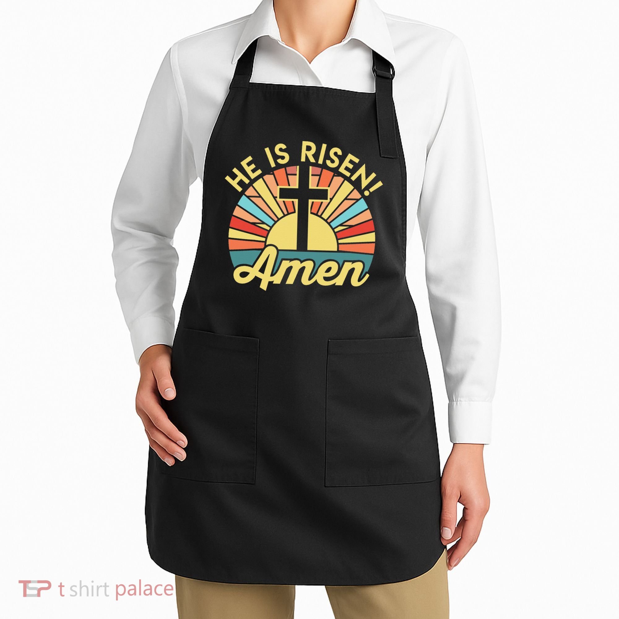 He Is Risen Amen Christian Easter Apron