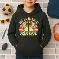 He Is Risen Amen Christian Easter Kids Hoodie thumb 2