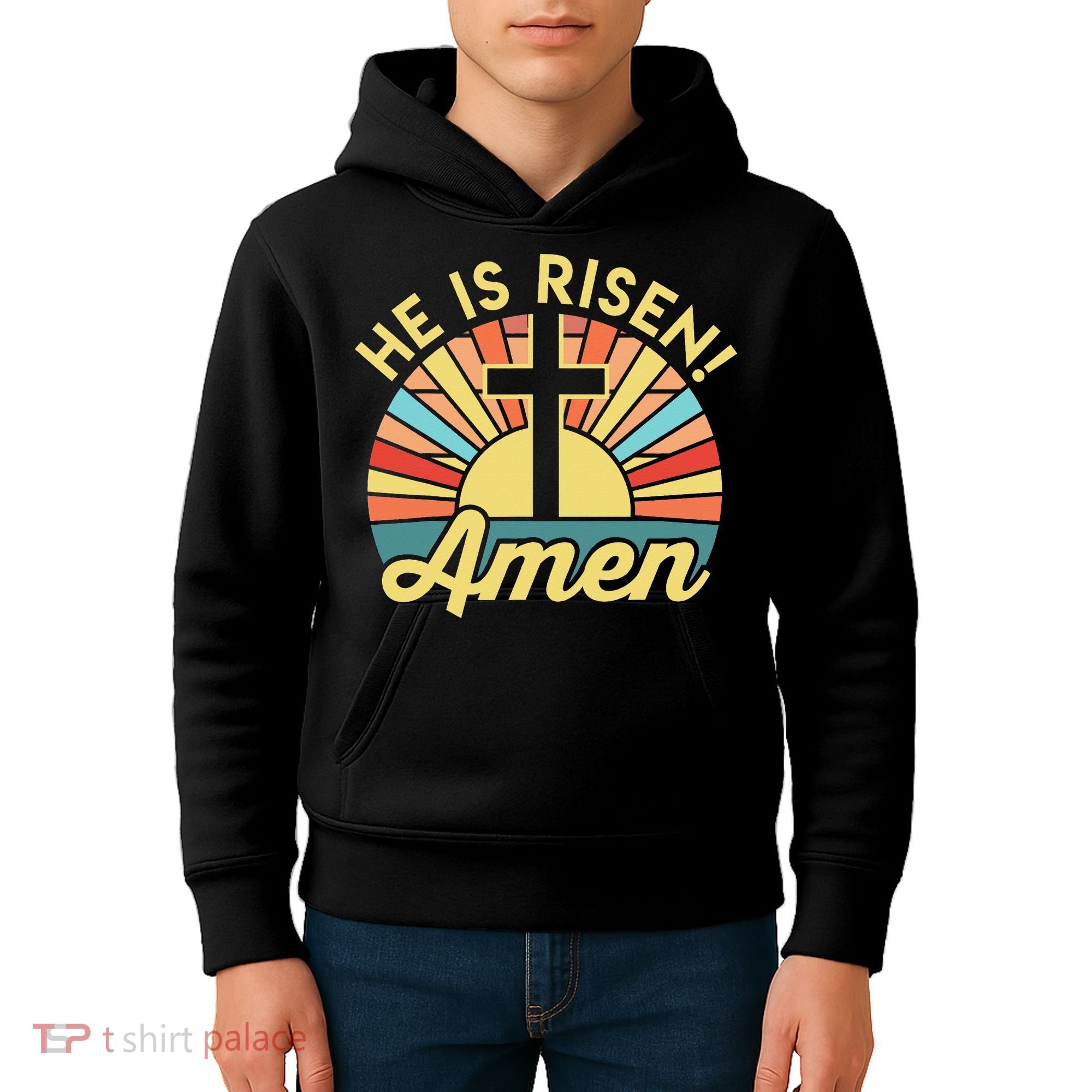 He Is Risen Amen Christian Easter Kids Hoodie