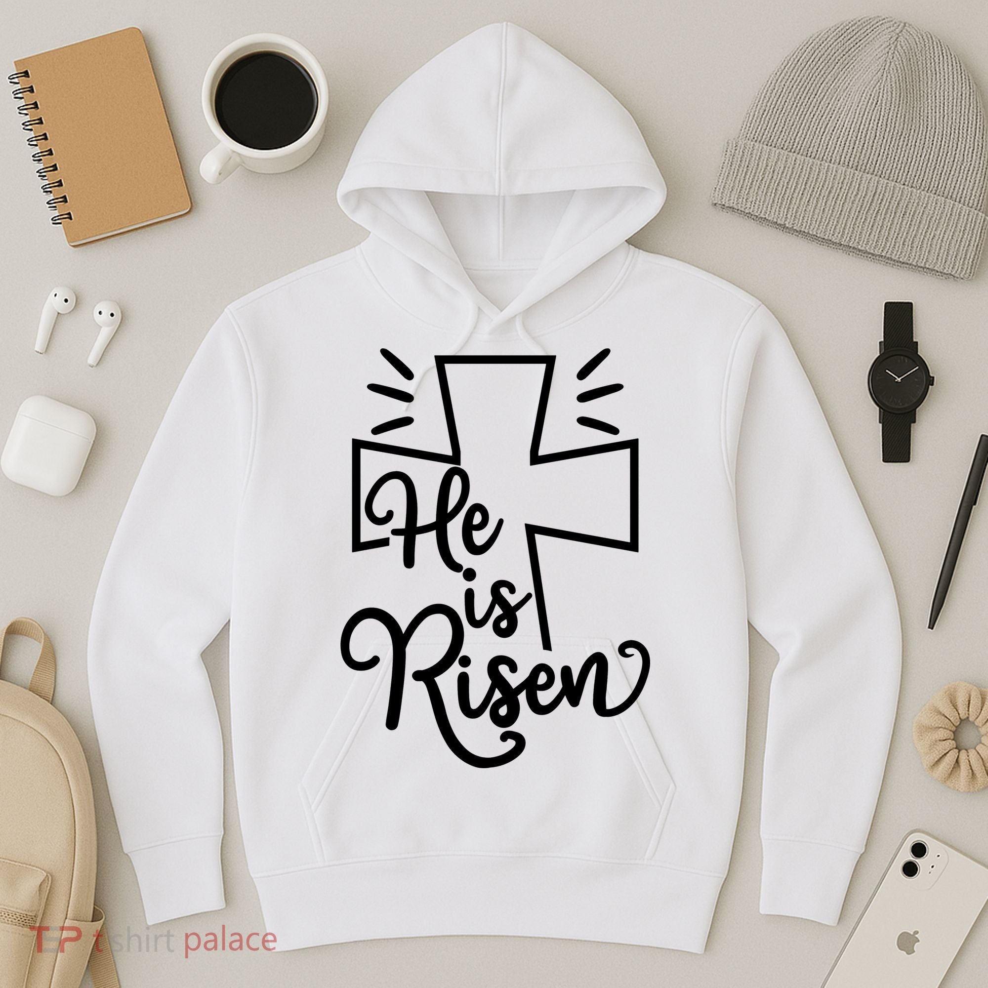 He Is Risen Jesus Cross Easter Hoodie