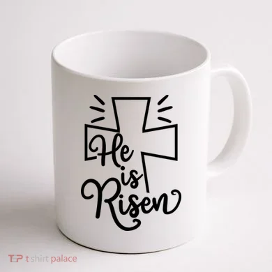 He Is Risen Jesus Cross Easter Coffee Mug back
