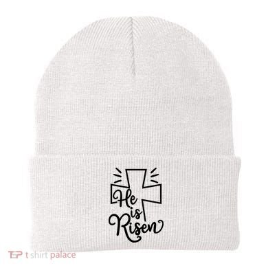 He Is Risen Jesus Cross Easter Beanie