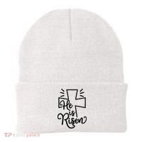 He Is Risen Jesus Cross Easter Beanie thumb 0