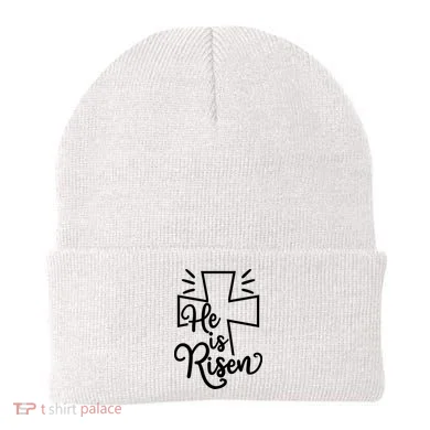 He Is Risen Jesus Cross Easter Beanie