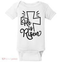 He Is Risen Jesus Cross Easter Baby Bodysuit thumb 0
