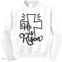 He Is Risen Jesus Cross Easter Kids Sweatshirt thumb 0
