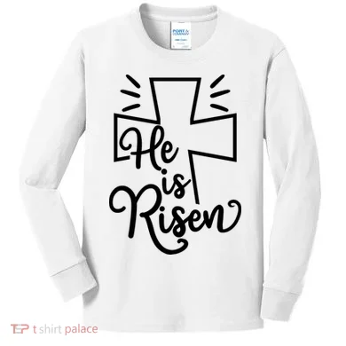 He Is Risen Jesus Cross Easter Kids Long Sleeve Shirt