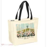 He Is Risen Christian Wildflower Happy Easter Tote Bag thumb 2
