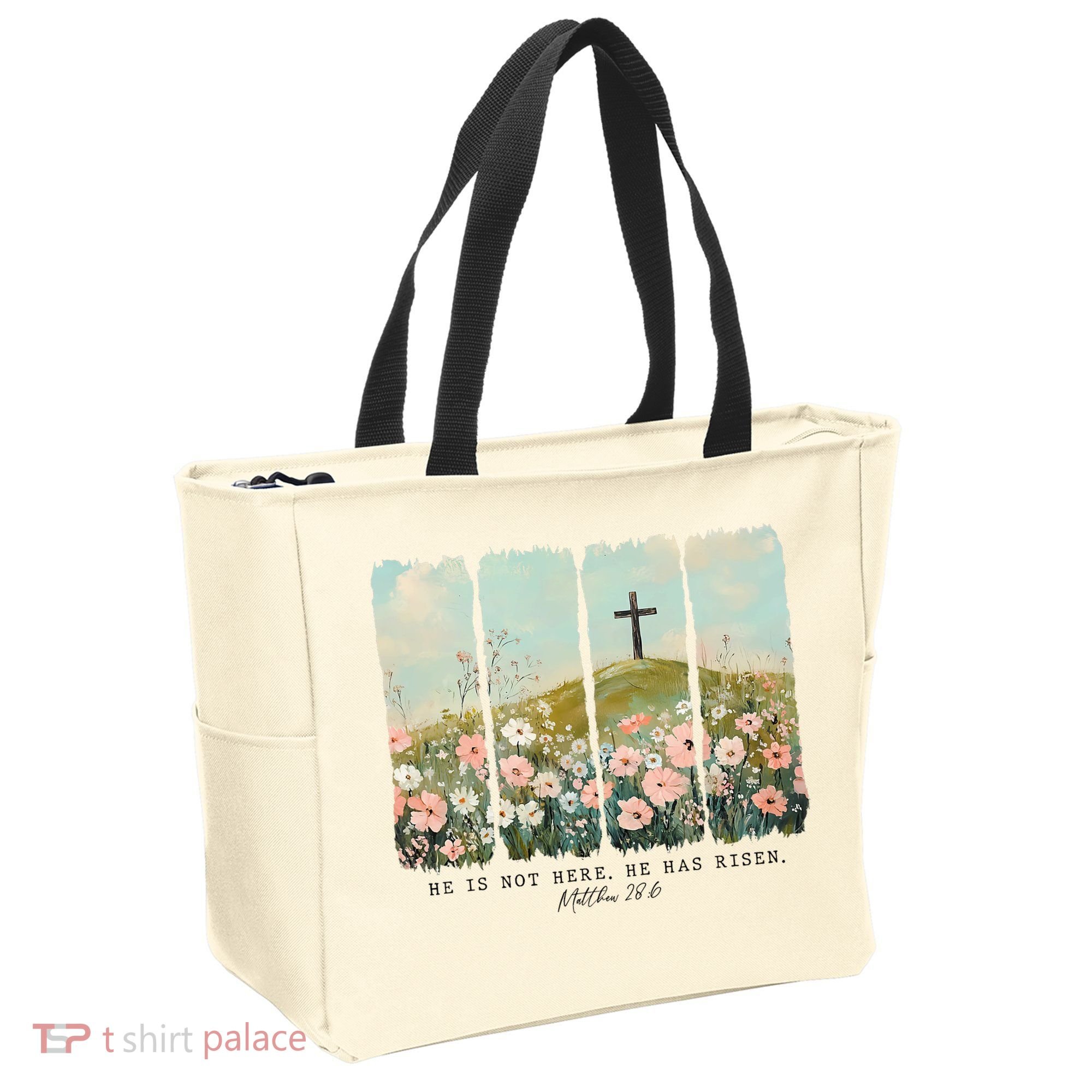He Is Risen Christian Wildflower Happy Easter Tote Bag