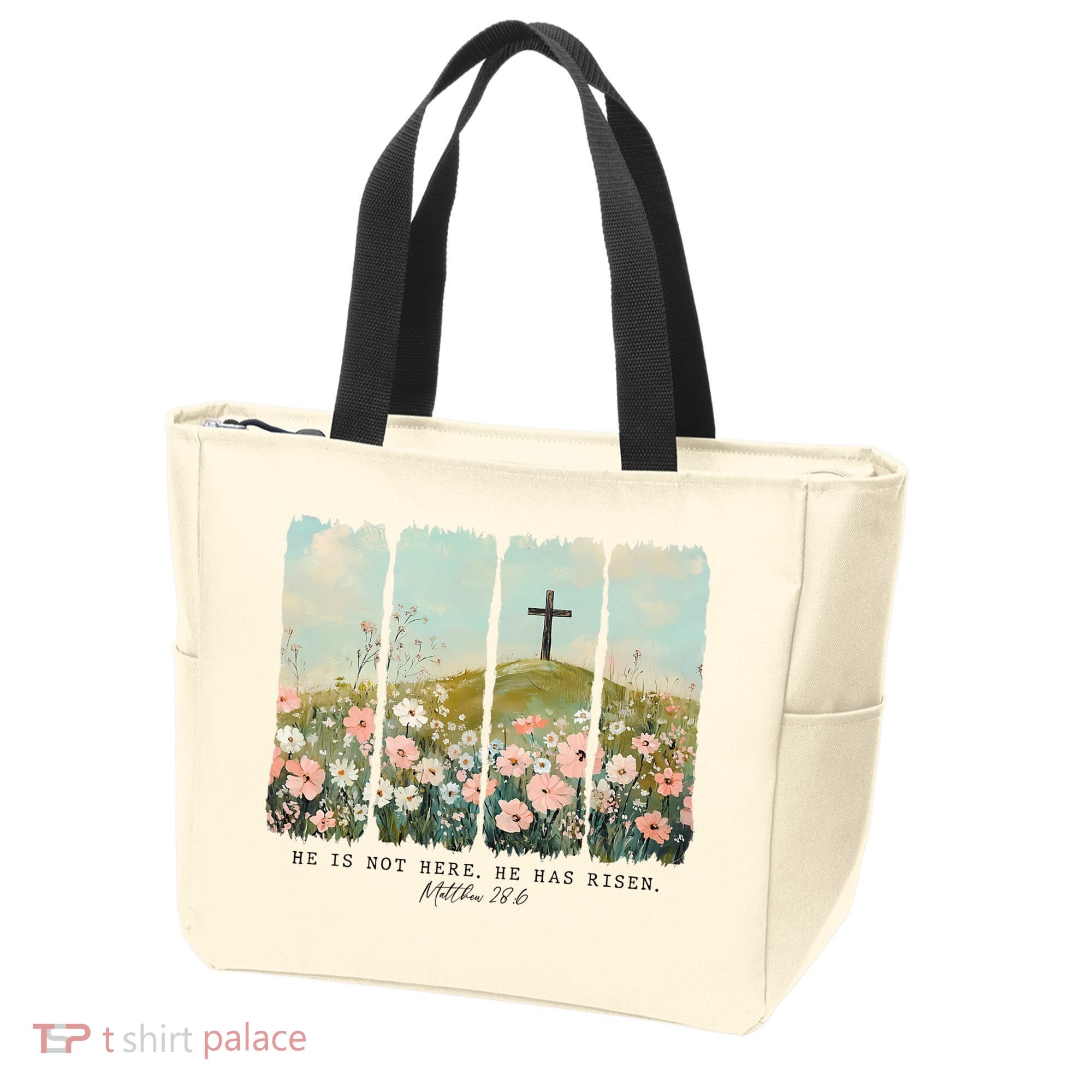 He Is Risen Christian Wildflower Happy Easter Tote Bag