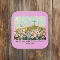 He Is Risen Christian Wildflower Happy Easter Coaster thumb 0