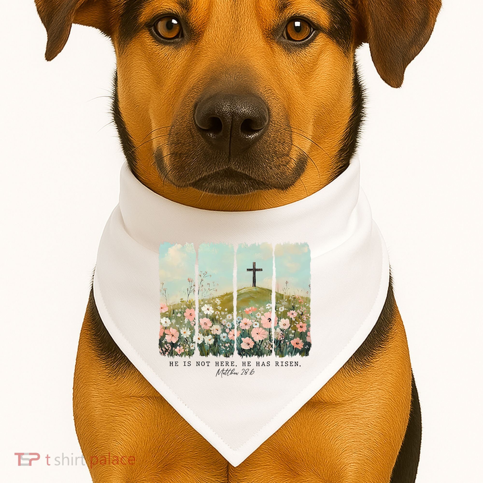 He Is Risen Christian Wildflower Happy Easter USA-Made Doggie Bandana