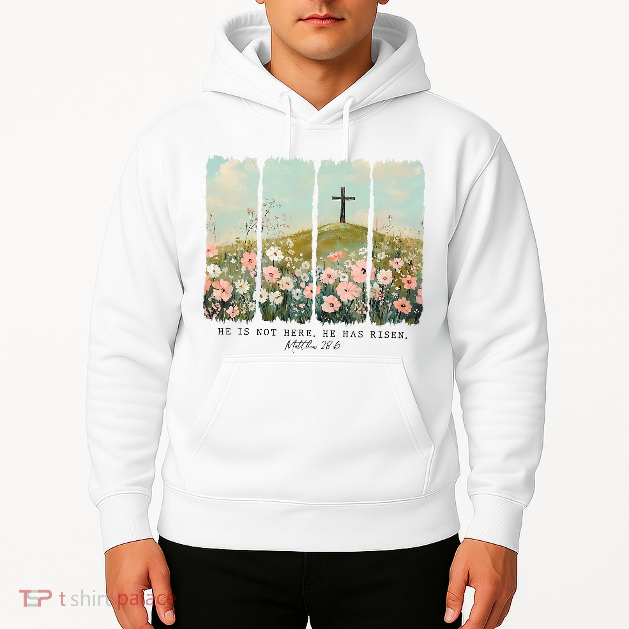 He Is Risen Christian Wildflower Happy Easter Hoodie