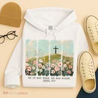 He Is Risen Christian Wildflower Happy Easter Hoodie thumb 4